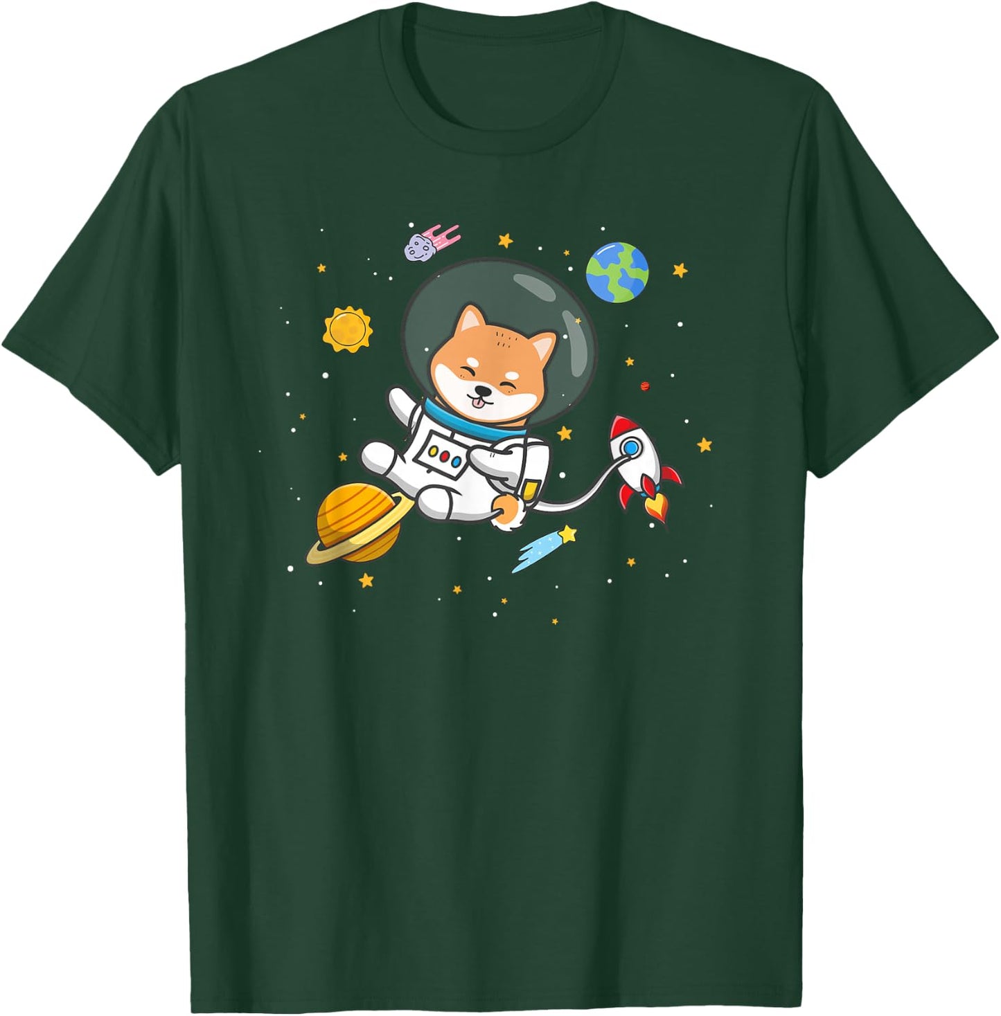 Kids Boys Doge Meme Lover Space Moon Shiba Inu Dog T-Shirt - T-Shirt | Forest
