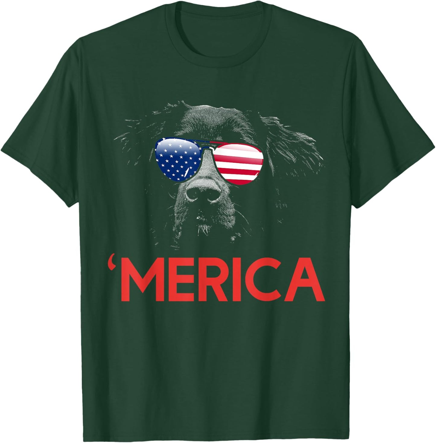 Merica Flat Coated Retriever American Flag 4th of July T-Shirt - T-Shirt | Forest