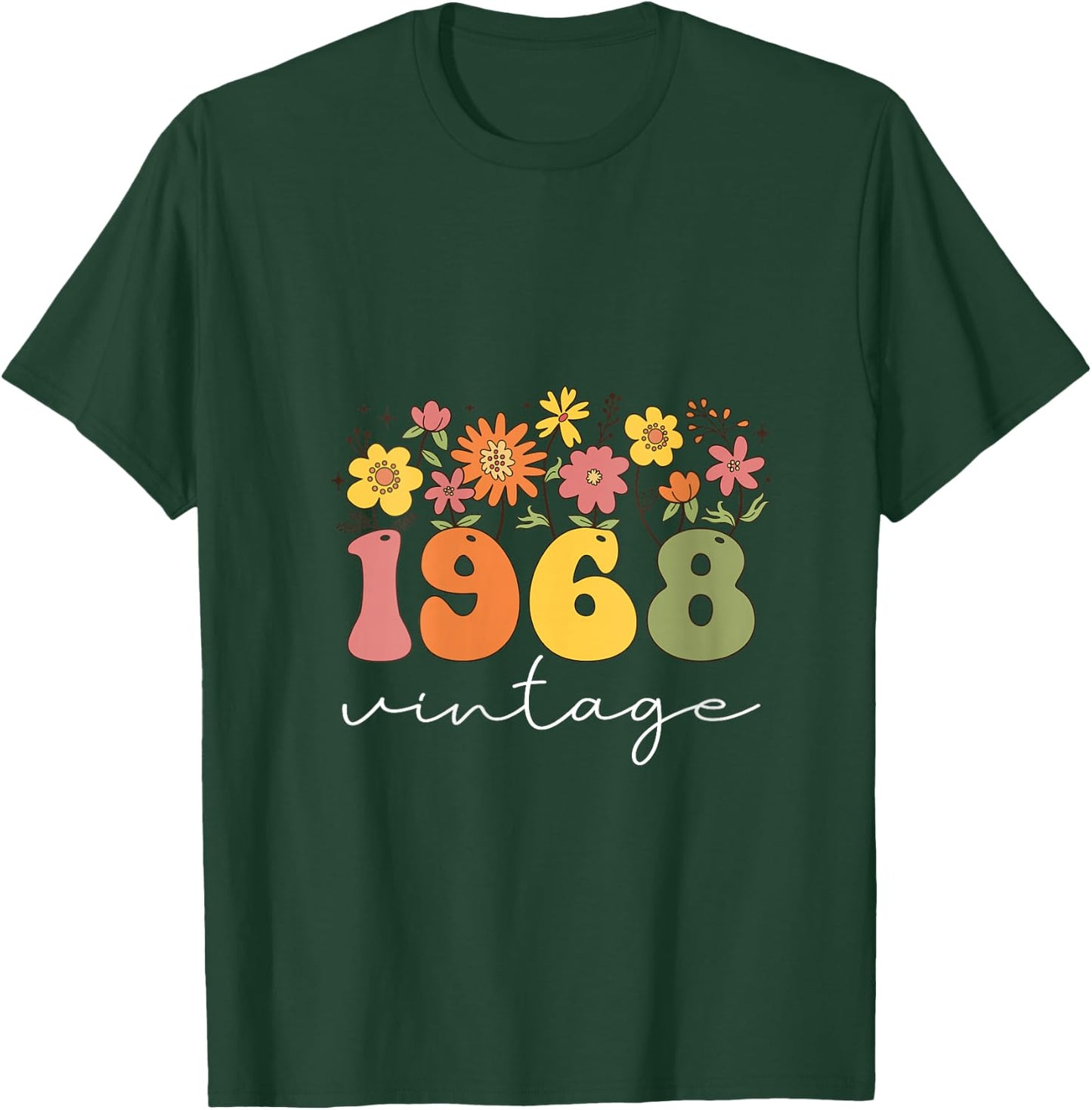 Women's 1968 Vintage Floral 55th Birthday Women Girls Wildflower V-Neck T-Shirt - T-Shirt | Forest