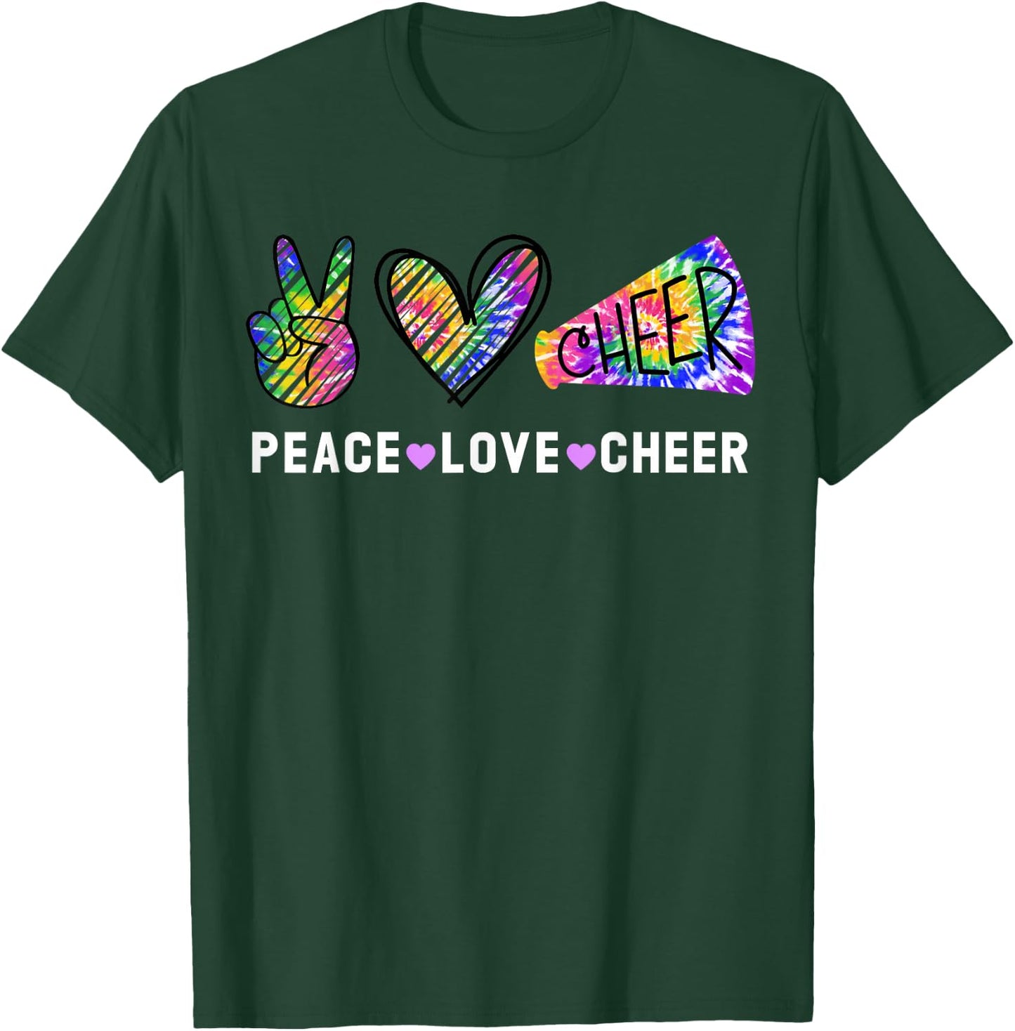 Peace Love Cheer Tie Dye Cheerleading for Cheerleader Cute Small T-Shirt - T-Shirt | Forest