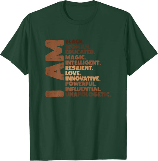 I Am Black Woman Melanin Africa Pride History BHM Women Gift T-Shirt - T-Shirt | Forest
