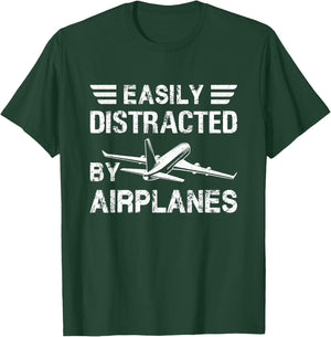 Easily Distracted By Airplanes Shirt Funny Pilot Flying Gift T-Shirt - T-Shirt | Forest