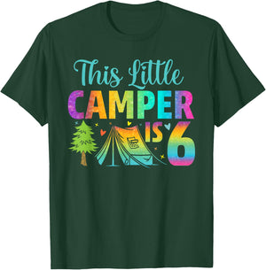 Camper Kids Birthday 6 Years Old Camping 6th B-day Funny T-Shirt - T-Shirt | Forest