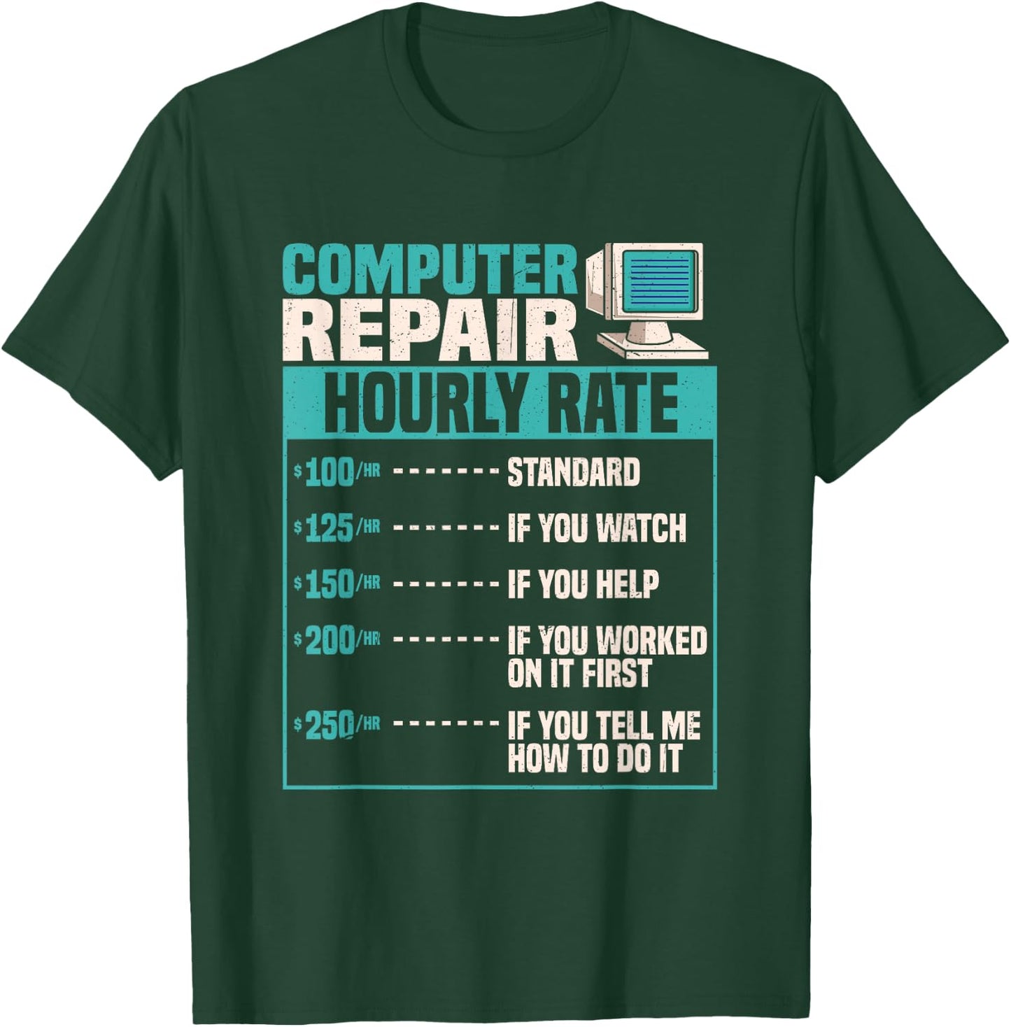 Funny Computer Repair Hourly Rate Small T-Shirt - T-Shirt | Forest