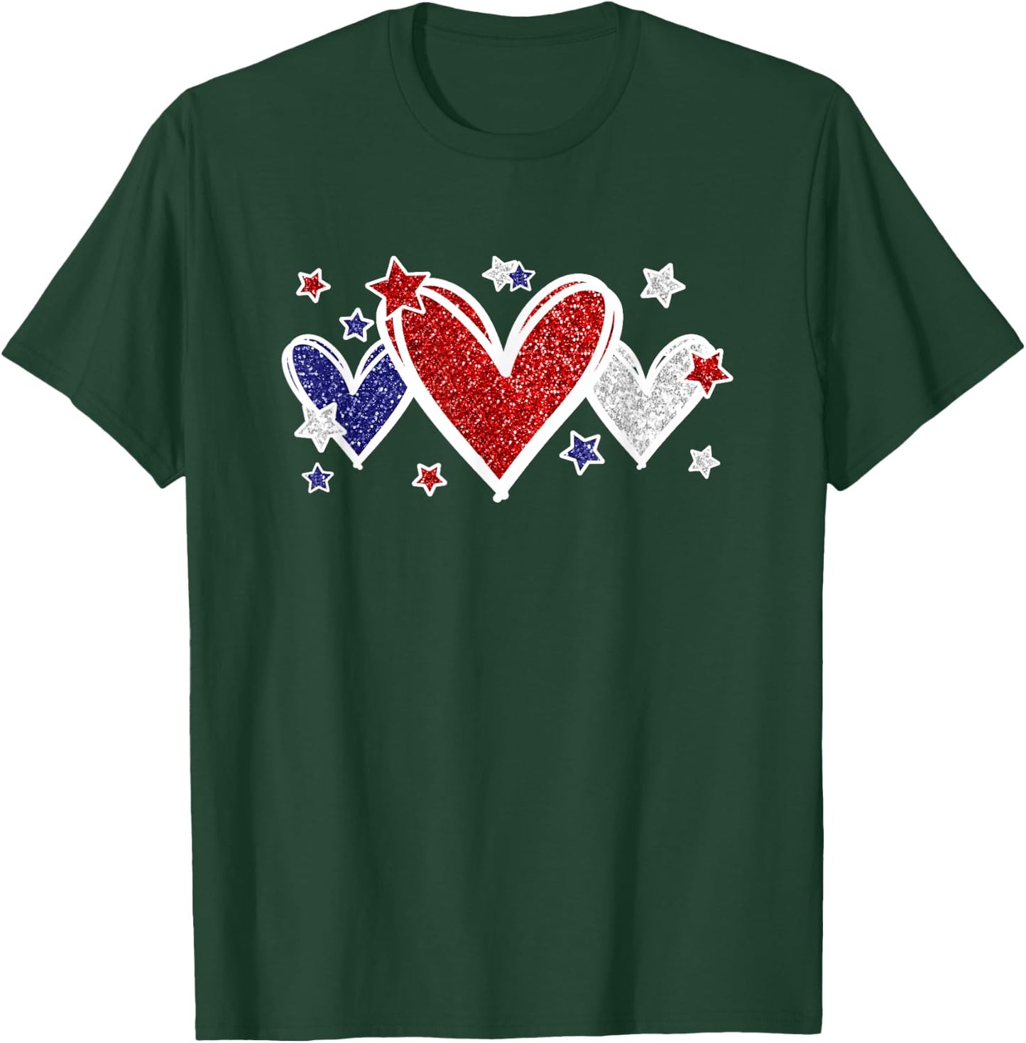 Cute Red White Blue Hearts And Stars For Patriotic Women T-Shirt - T-Shirt | Forest