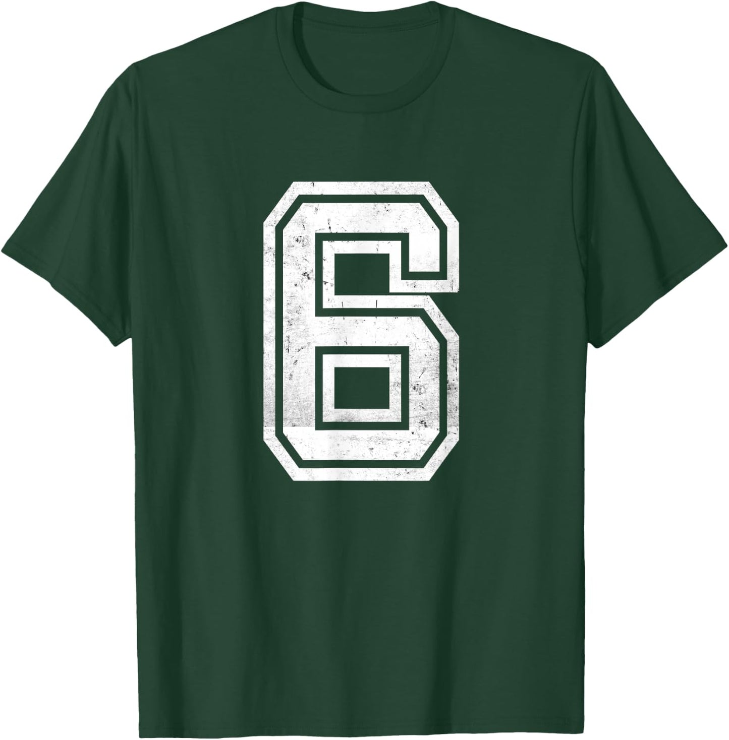 White Distressed Sports Team Number #6 T-Shirt - T-Shirt | Forest