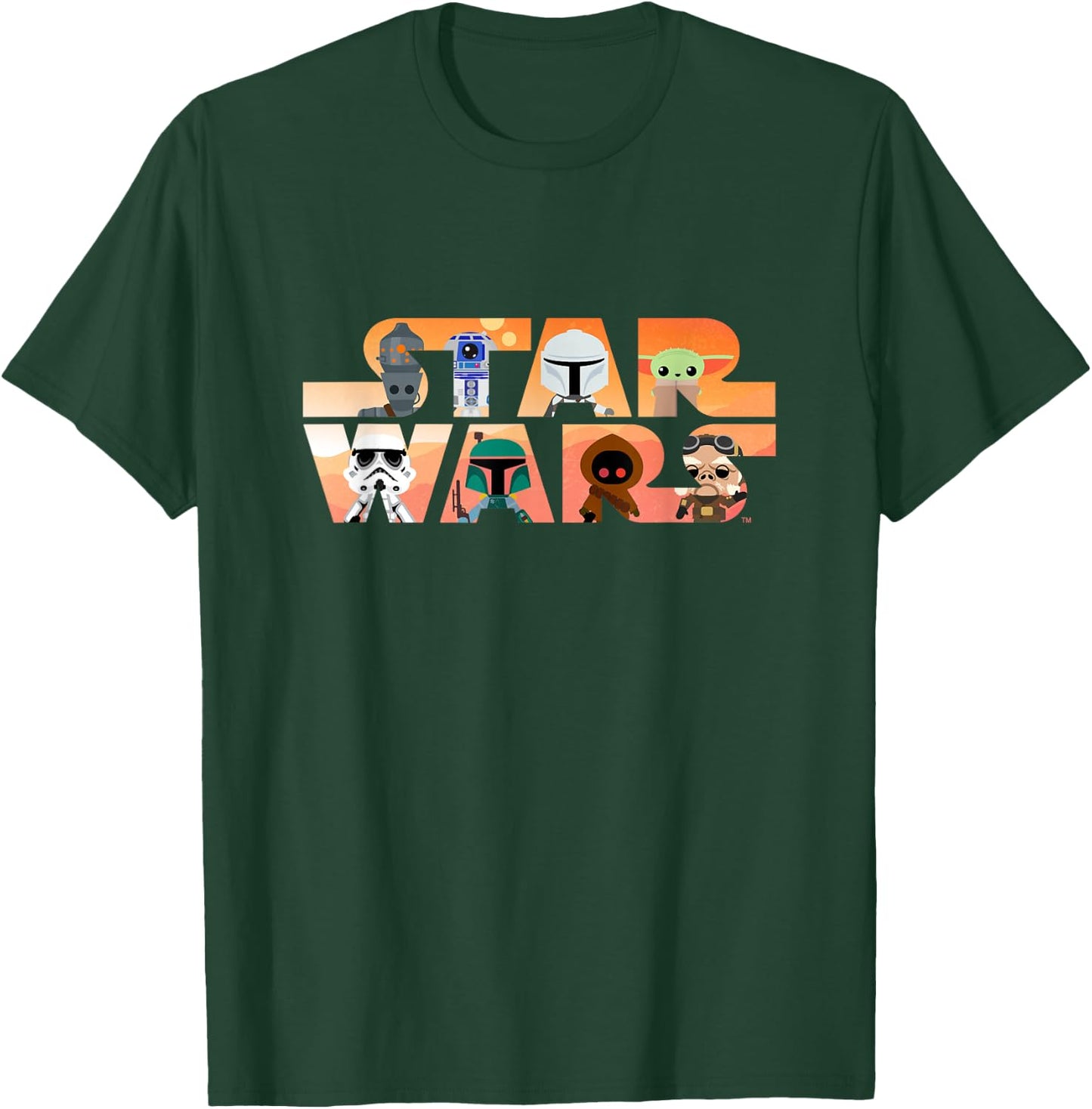 Star Wars Logo The Mandalorian Kawaii Characters T-Shirt - T-Shirt | Forest