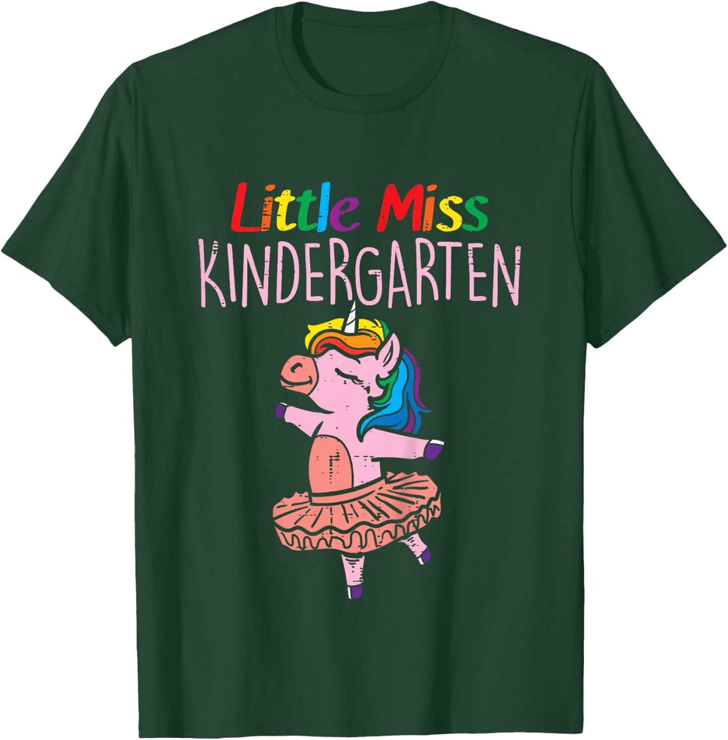 Little Miss Kindergarten Unicorn Back To School Day Girls T-Shirt - T-Shirt | Forest