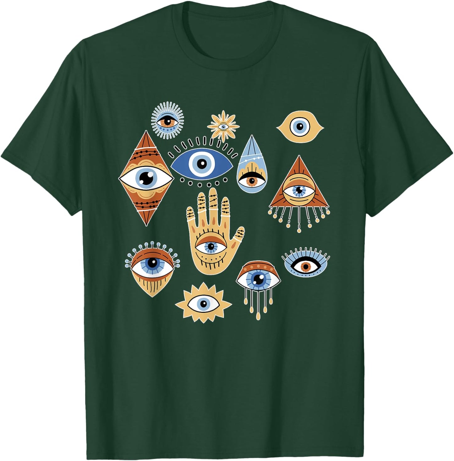 Evil Eye Curse Protection Hand of Hamsa Seeing Eyes T-Shirt - T-Shirt | Forest