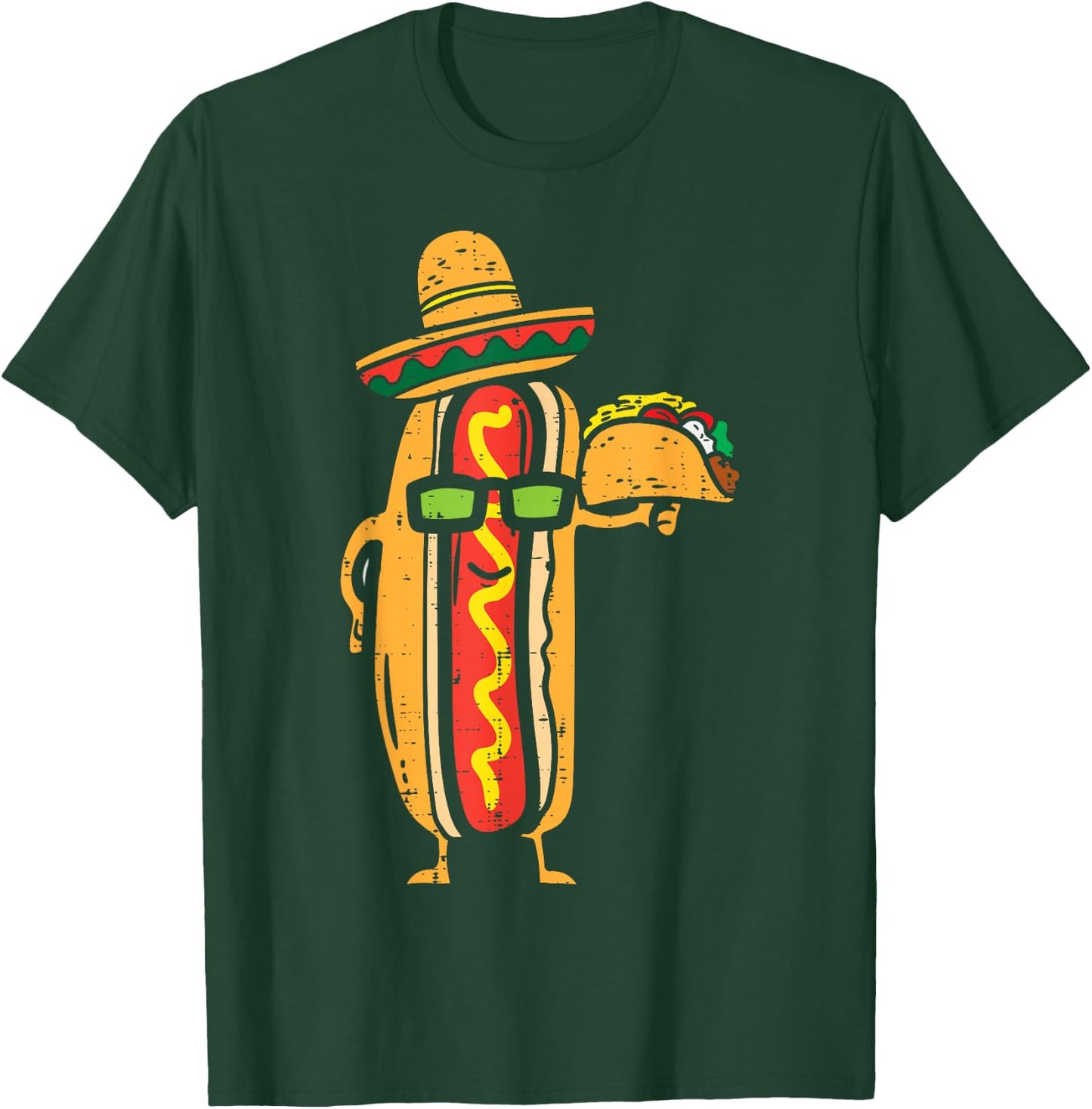 Mexican Hot Dog Holding Taco Funny Cinco De Mayo Food Lover T-Shirt - T-Shirt | Forest