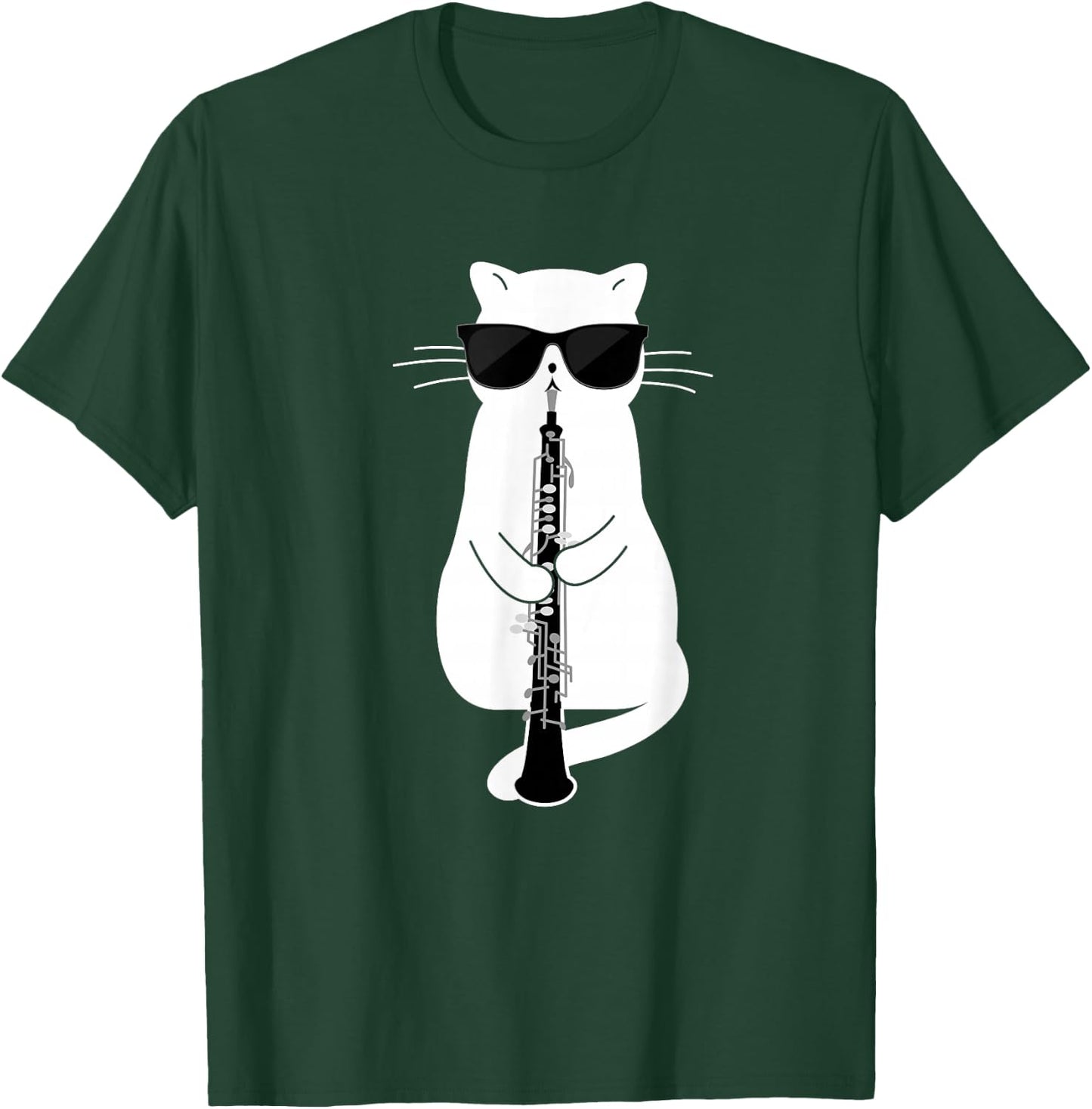 Cat wearing sunglasses playing Oboe T-Shirt - T-Shirt | Forest