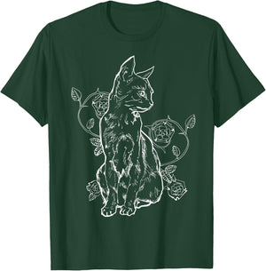 Black Roses Alt Aesthetic Nu Goth Teen Goth Cat T-Shirt - T-Shirt | Forest