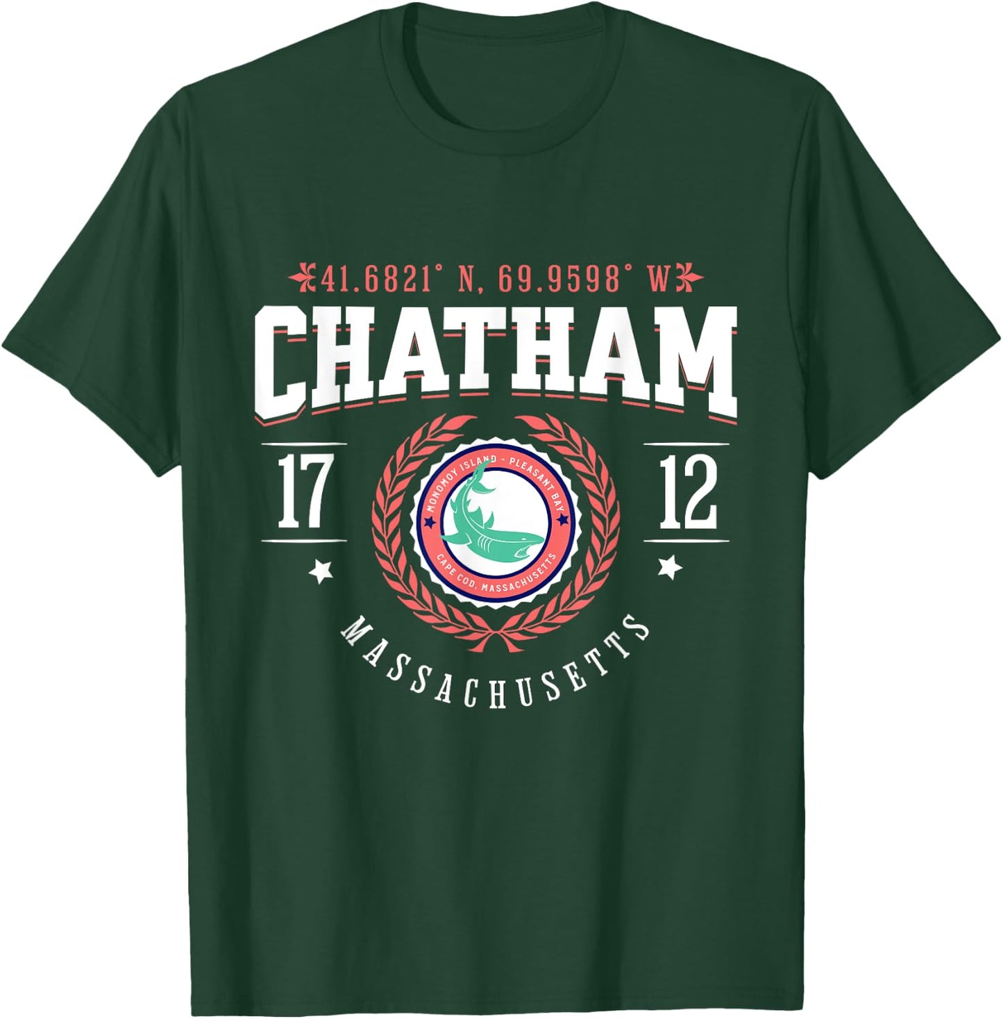 Chatham MA Cape Cod Souvenir Beach Shark Nautical Design Men Women Girls Kids T-Shirt - T-Shirt | Forest