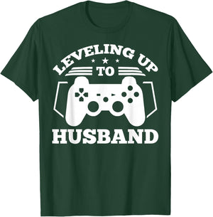 Gamer Engagement gift, Leveling Up To Husband design T-Shirt - T-Shirt | Forest