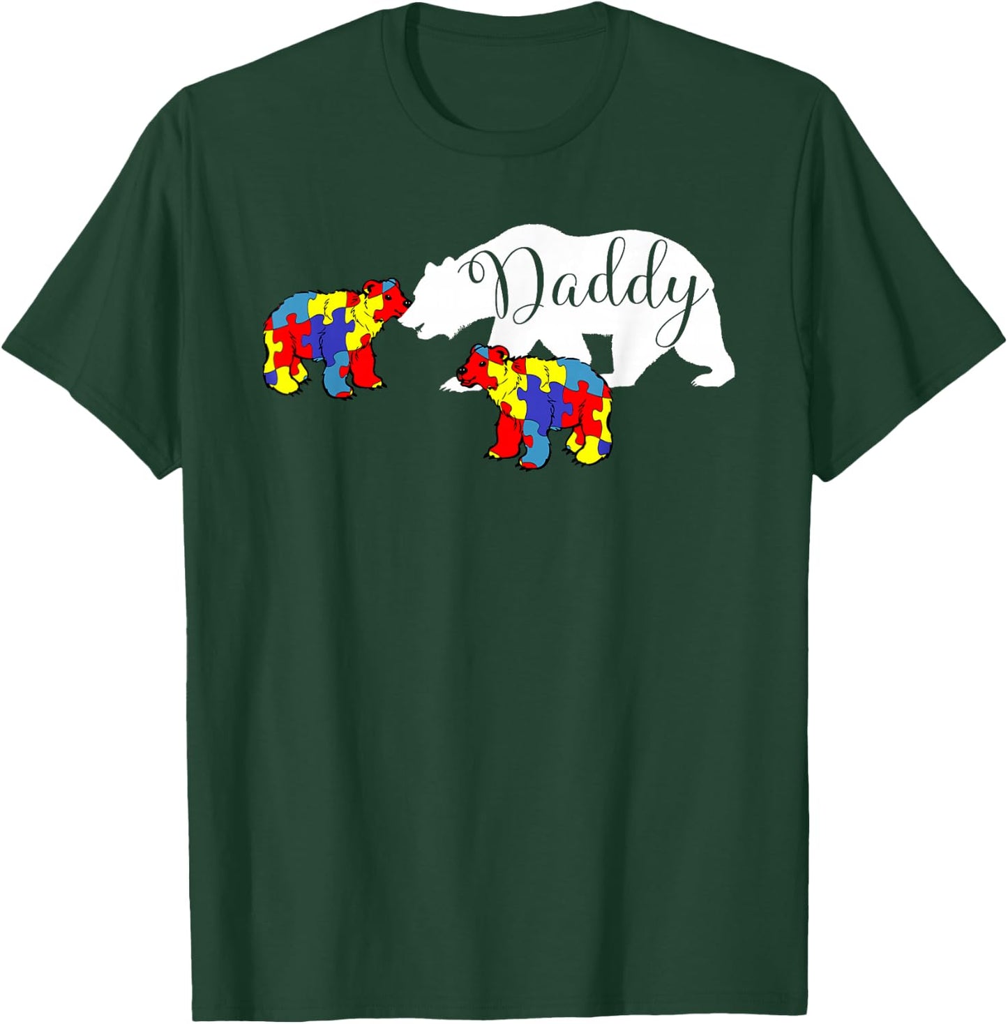 Daddy Bear Autism Awareness 2 Cubs Dad Two Autistic Kids T-Shirt - T-Shirt | Forest