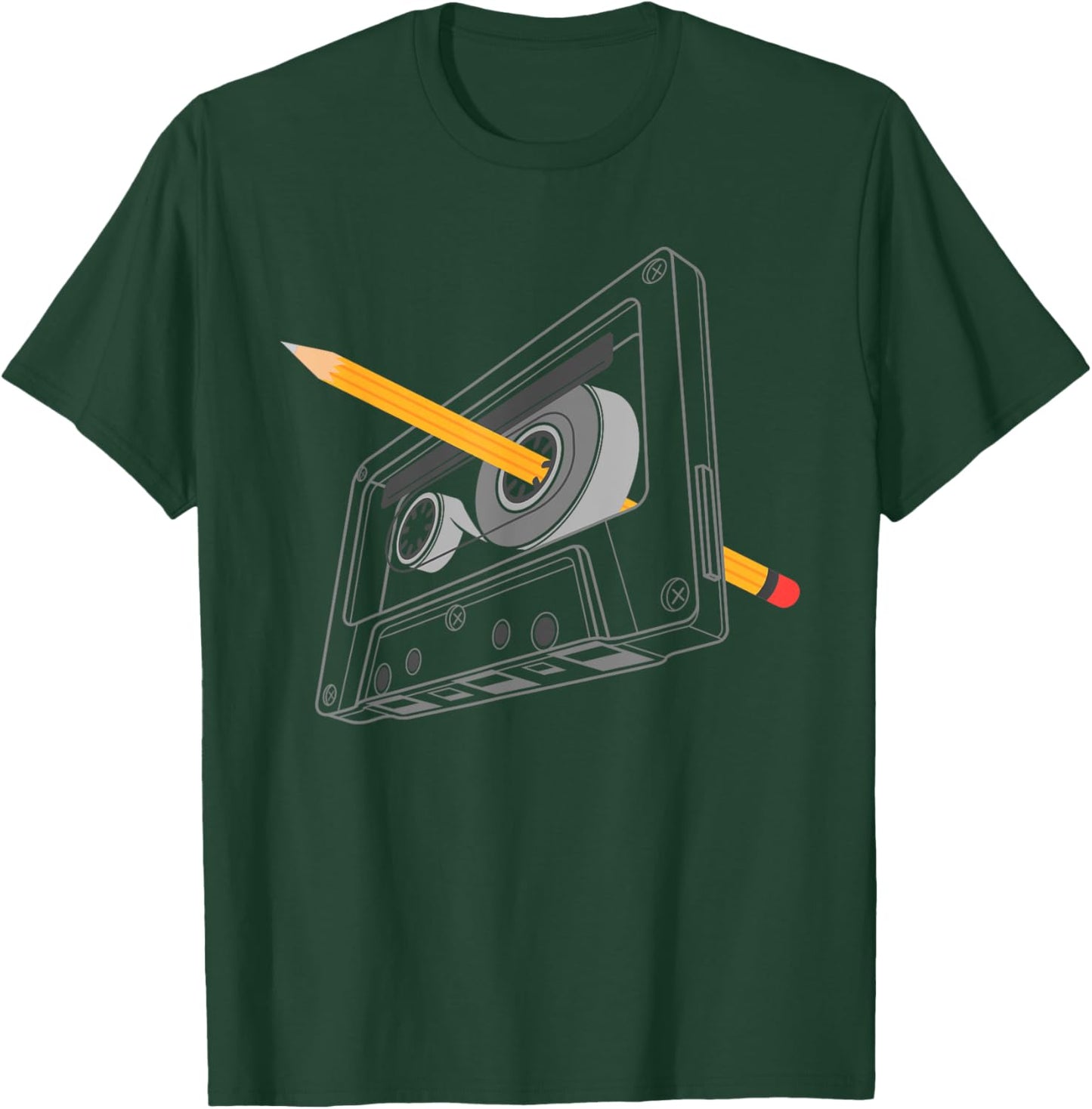 Vintage Rewind Funny 80s 90s Cassette Pencil Gift Men Women T-Shirt - T-Shirt | Forest
