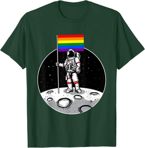 LGBT Gay Pride Rainbow Flag Astronaut Moon Landing T-Shirt - T-Shirt | Forest