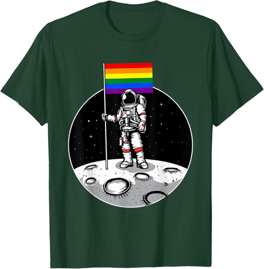 LGBT Gay Pride Rainbow Flag Astronaut Moon Landing T-Shirt - T-Shirt | Forest