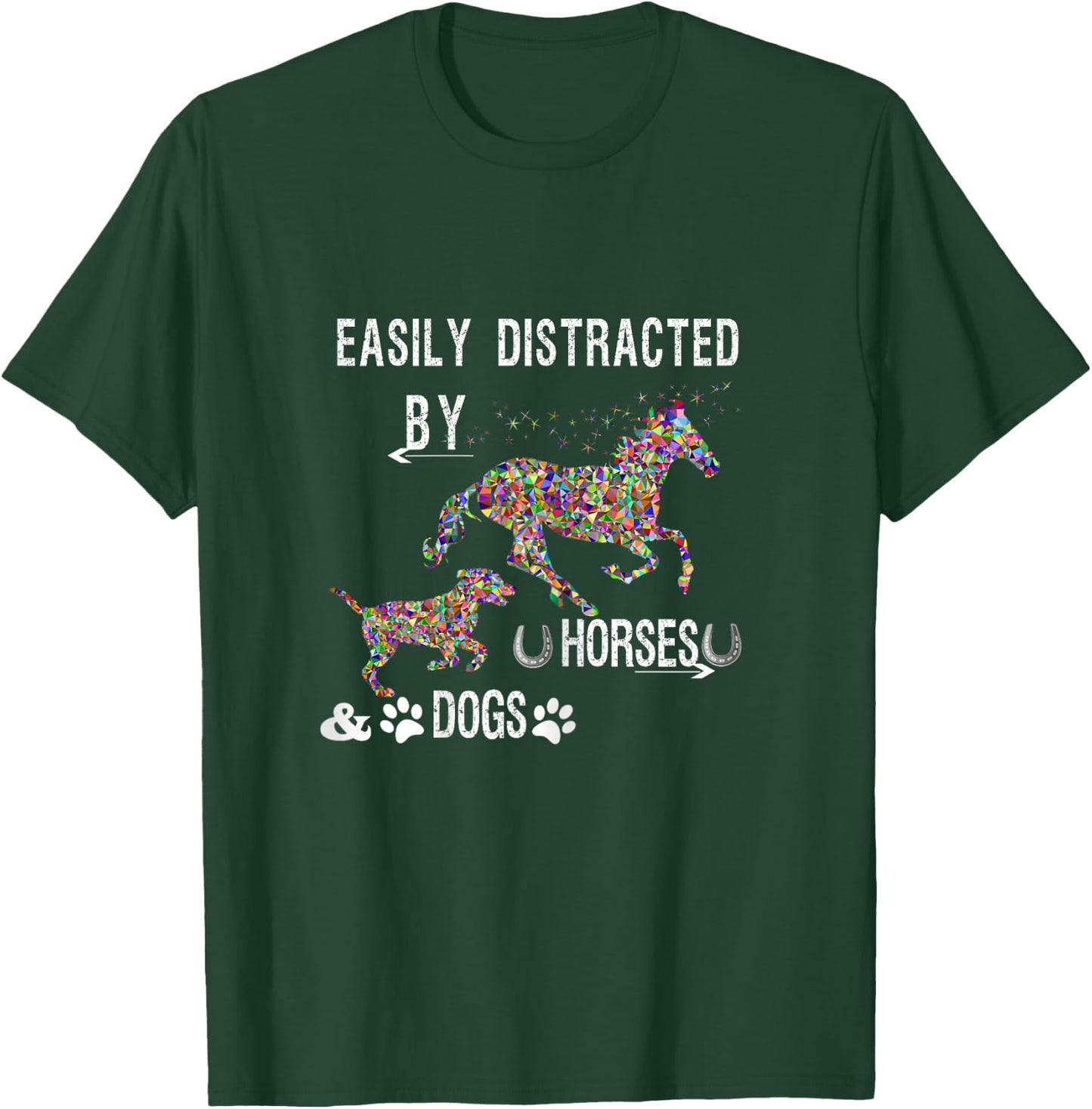 Easily Distracted By Dogs And Horses Shirts for Girls T-Shirt - T-Shirt | Forest