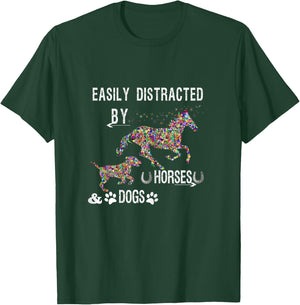 Easily Distracted By Dogs And Horses Shirts for Girls T-Shirt - T-Shirt | Forest