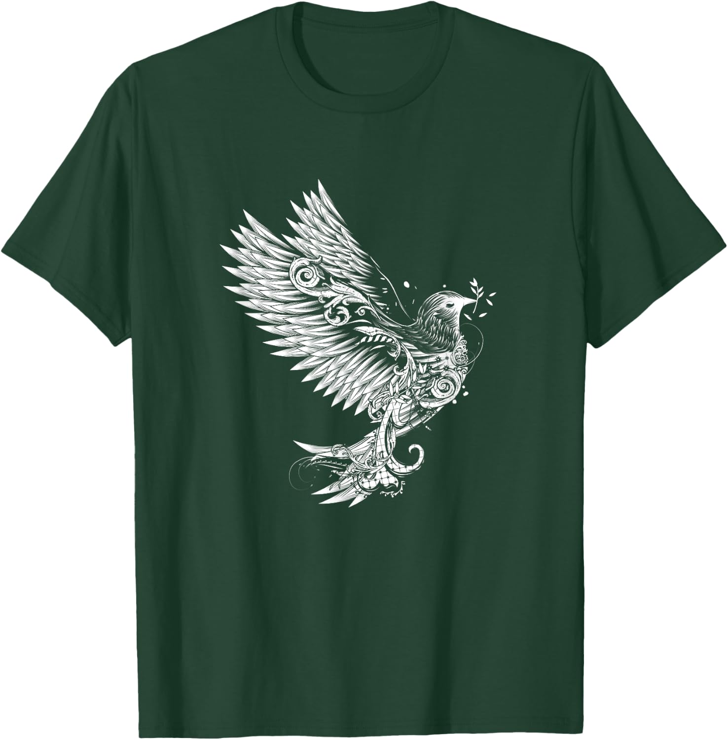 Drawing of an ornamental decorated white dove T-Shirt - T-Shirt | Forest