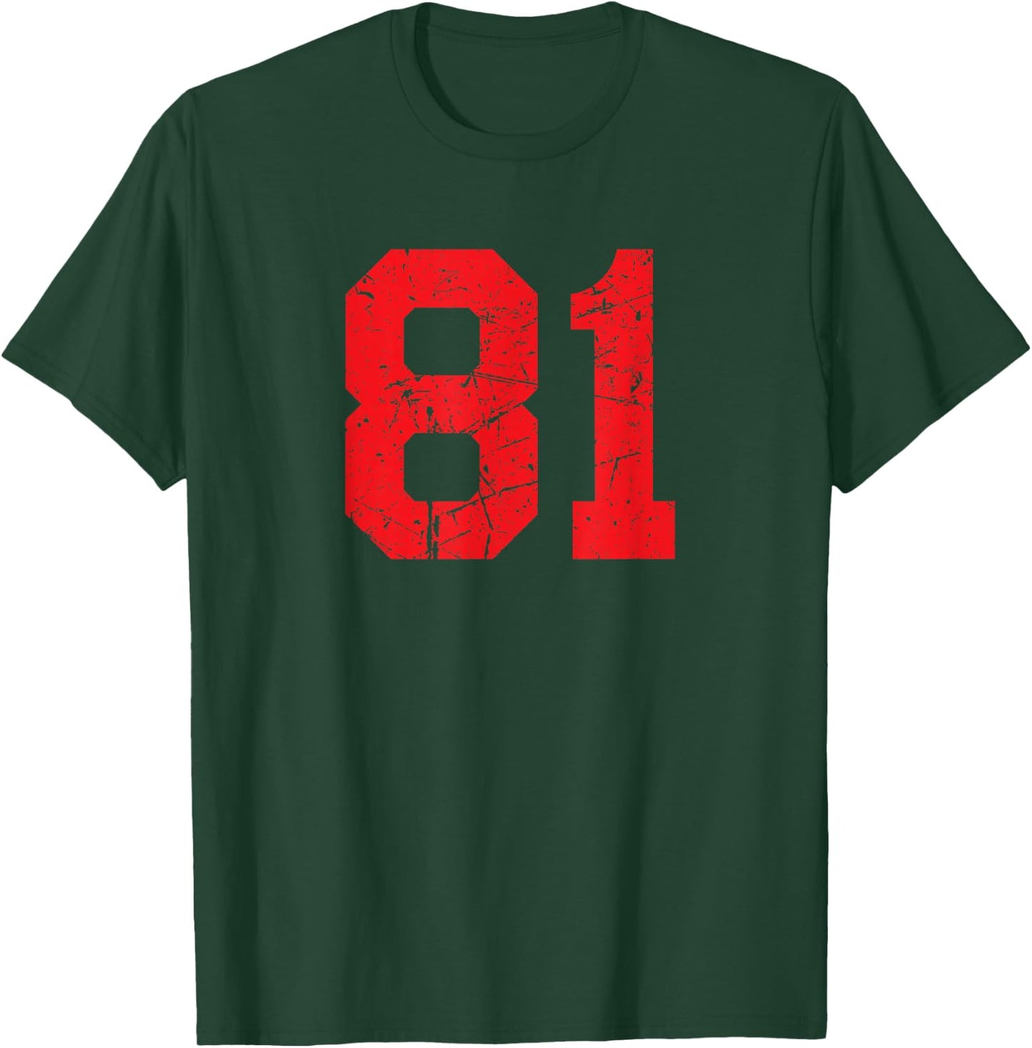 Number #81 Sport Red Distressed Plain Number T-Shirt - T-Shirt | Forest