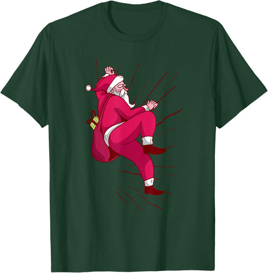 Santa Rock Climbing Christmas Gift T-Shirt - T-Shirt | Forest