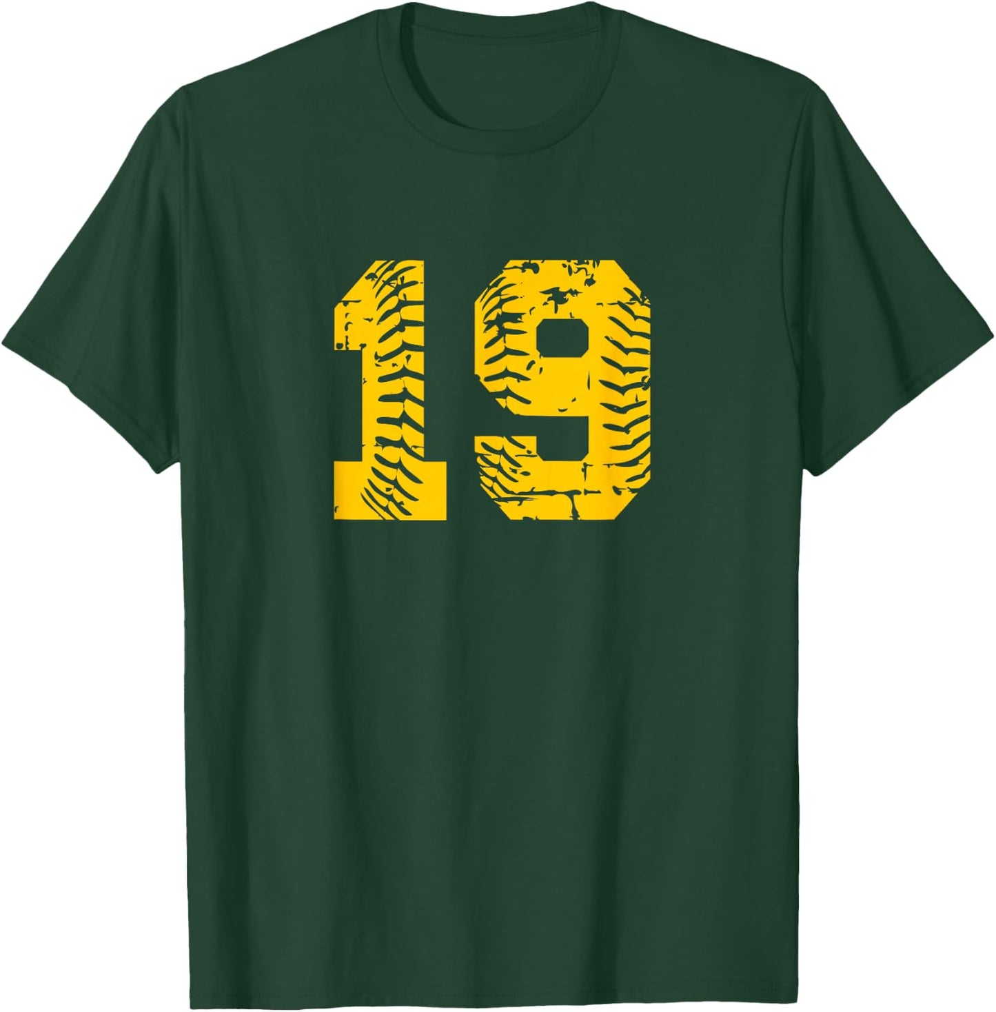 Baseball Softball Number #19 Yellow Number T-Shirt - T-Shirt | Forest