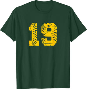 Baseball Softball Number #19 Yellow Number T-Shirt - T-Shirt | Forest