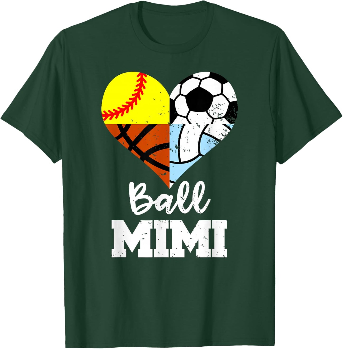 Ball Mimi Soccer Softball Volleyball Basketball Mimi Heart T-Shirt - T-Shirt | Forest