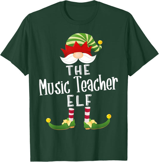 Music Teacher Elf Group Christmas Funny Pajama Party T-Shirt - T-Shirt | Forest