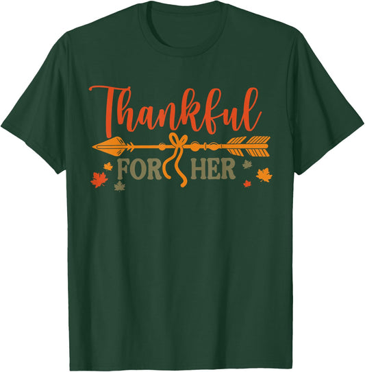 Thankful - Him Matching Couple Thanksgiving T-Shirt - T-Shirt | Forest