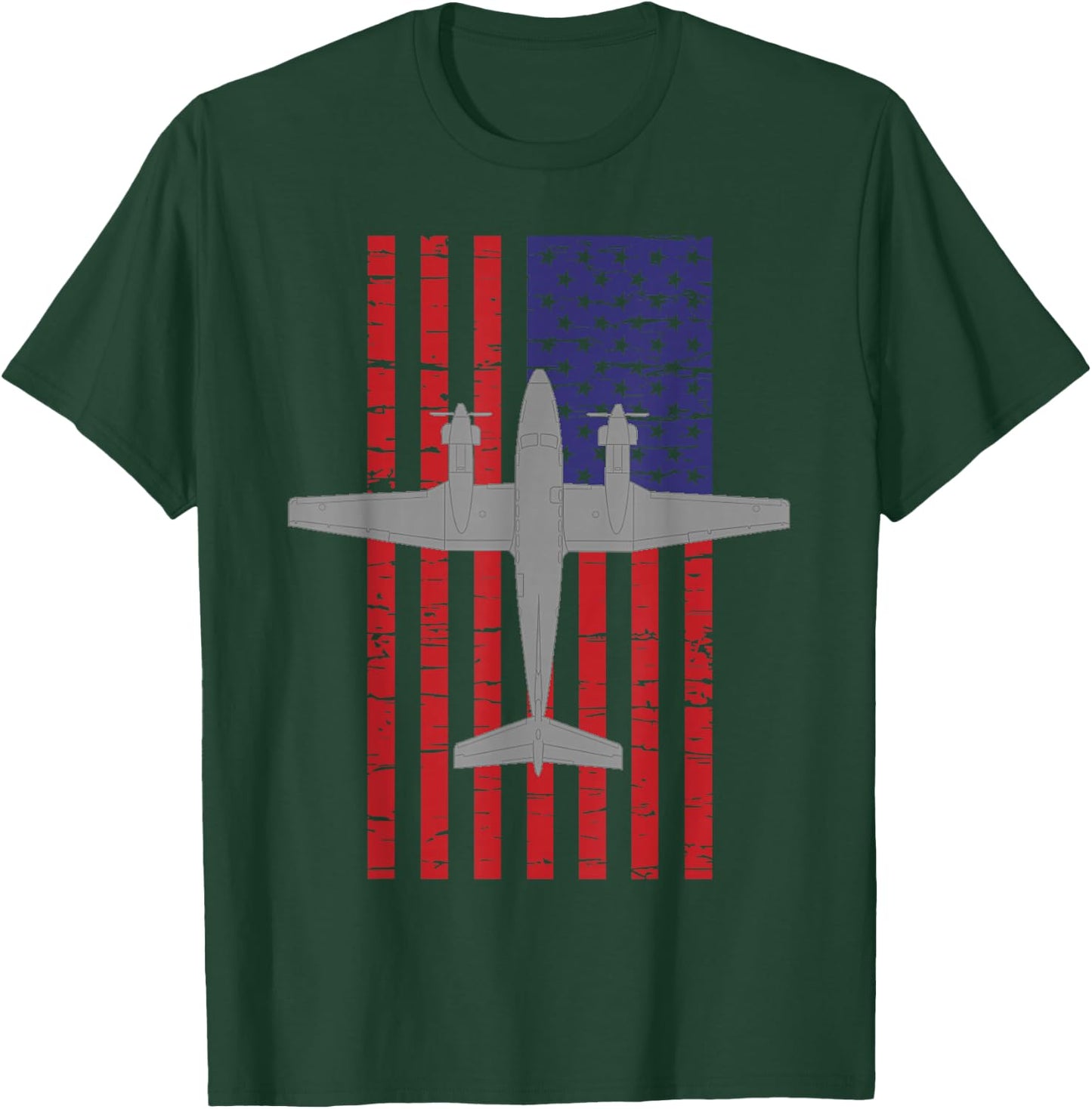 King Air B200 Airplane Pilot American Flag T-Shirt - T-Shirt | Forest