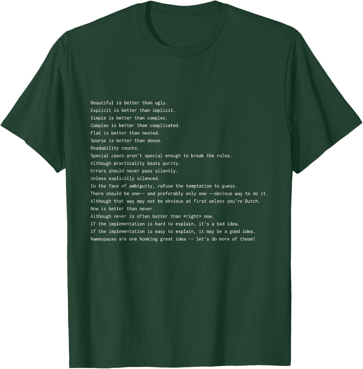 Funny Python Programmer Zen of Python Programming Gift T-Shirt - T-Shirt | Forest