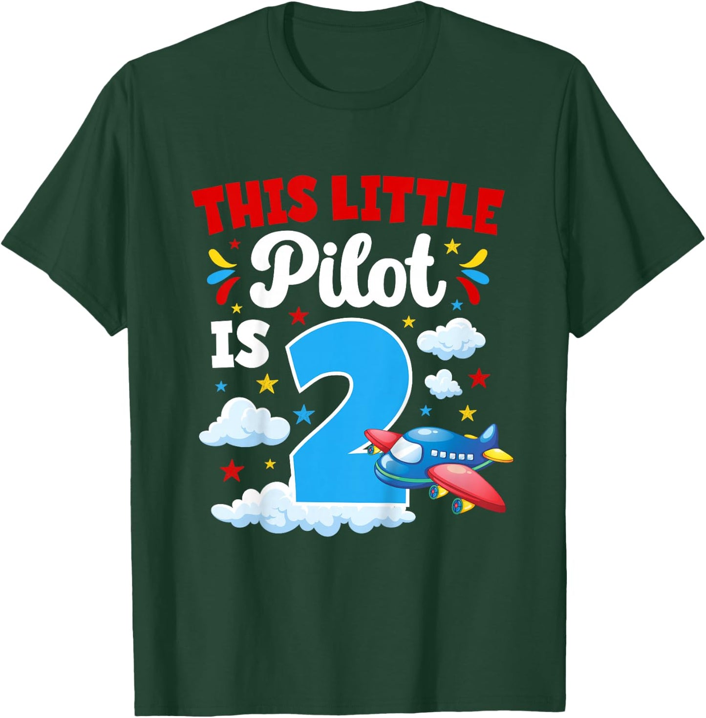 2nd Airplane Birthday Party Two Year Old Pilot Birthday T-Shirt - T-Shirt | Forest