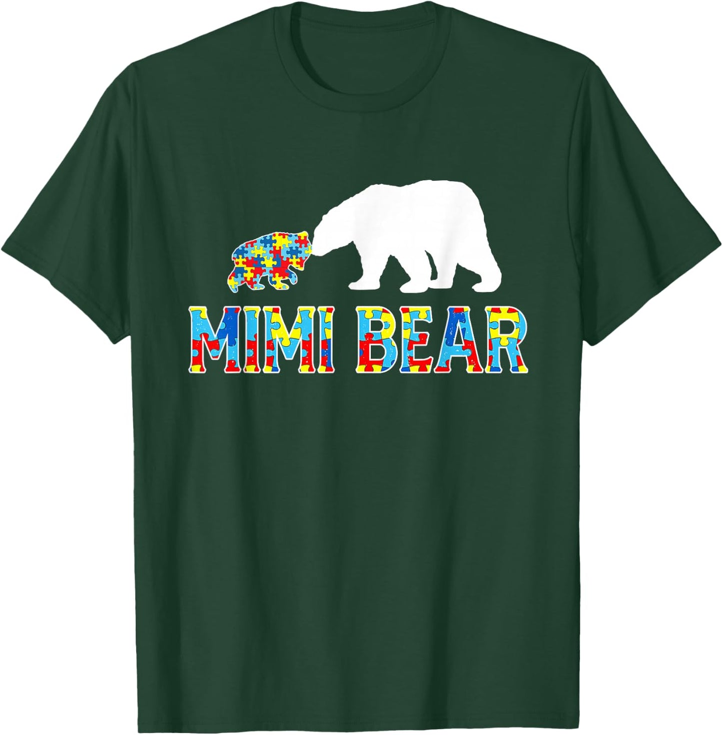 Autism Awareness Mimi Bear Puzzle Support Autistic Adults T-Shirt - T-Shirt | Forest