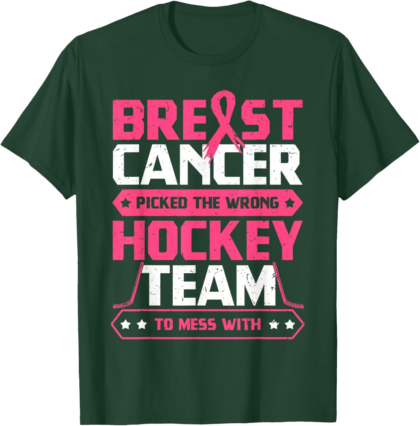 Breast Cancer Hockey Team Pink Awareness Ribbon Patient T-Shirt - T-Shirt | Forest
