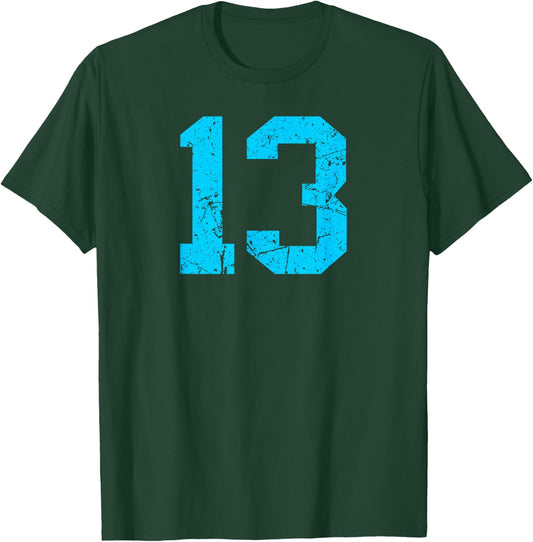 Number #13 Sport Blue Vintage Number T-Shirt - T-Shirt | Forest