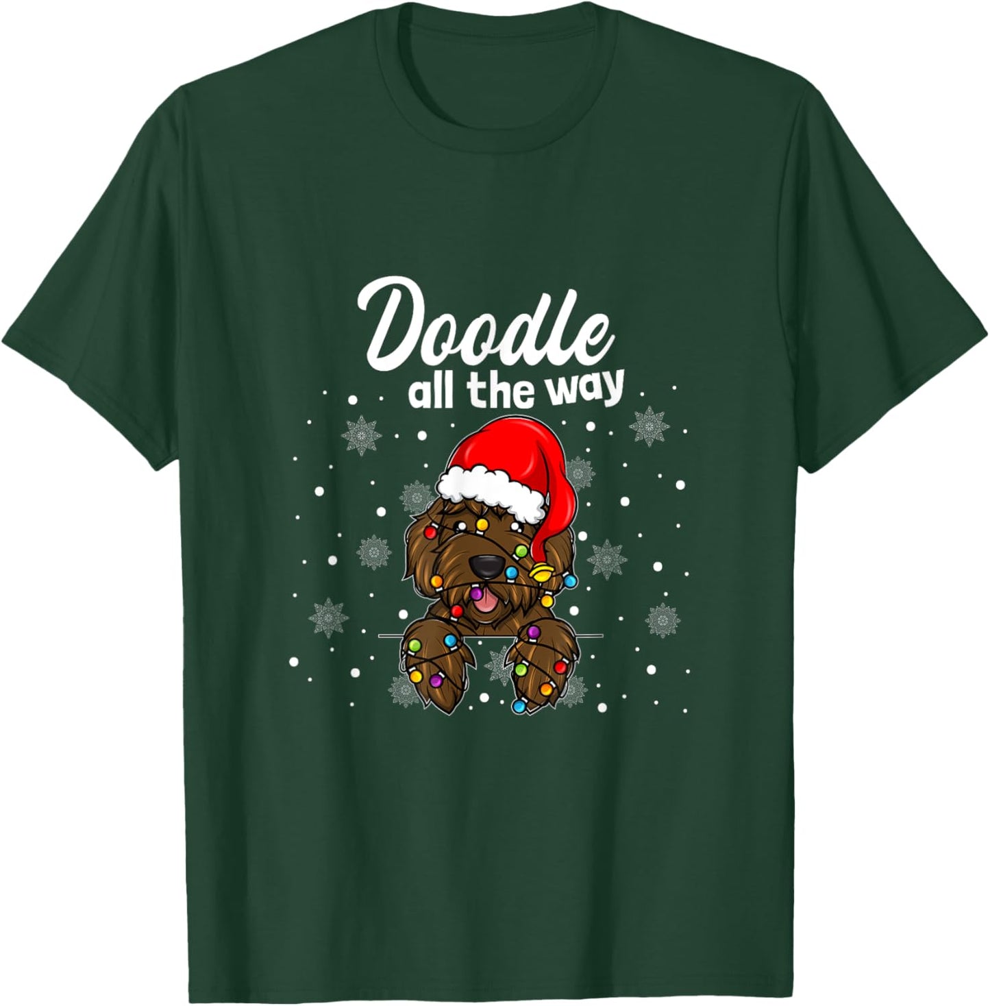 Doodle All The Way Labradoodle Santa Claus Hat Christmas T-Shirt - T-Shirt | Forest