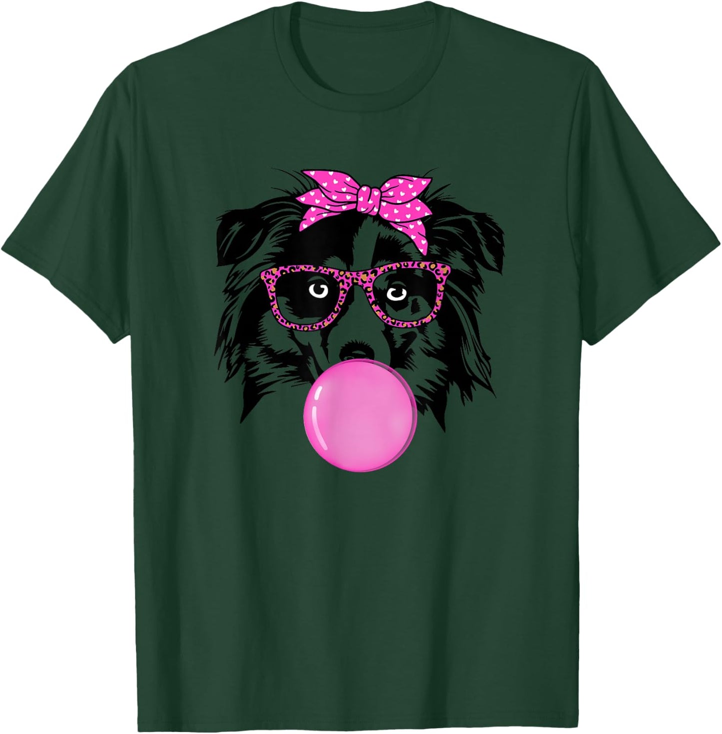 Australian shepherd with bubble gum bandana glasses Aussie T-Shirt - T-Shirt | Forest