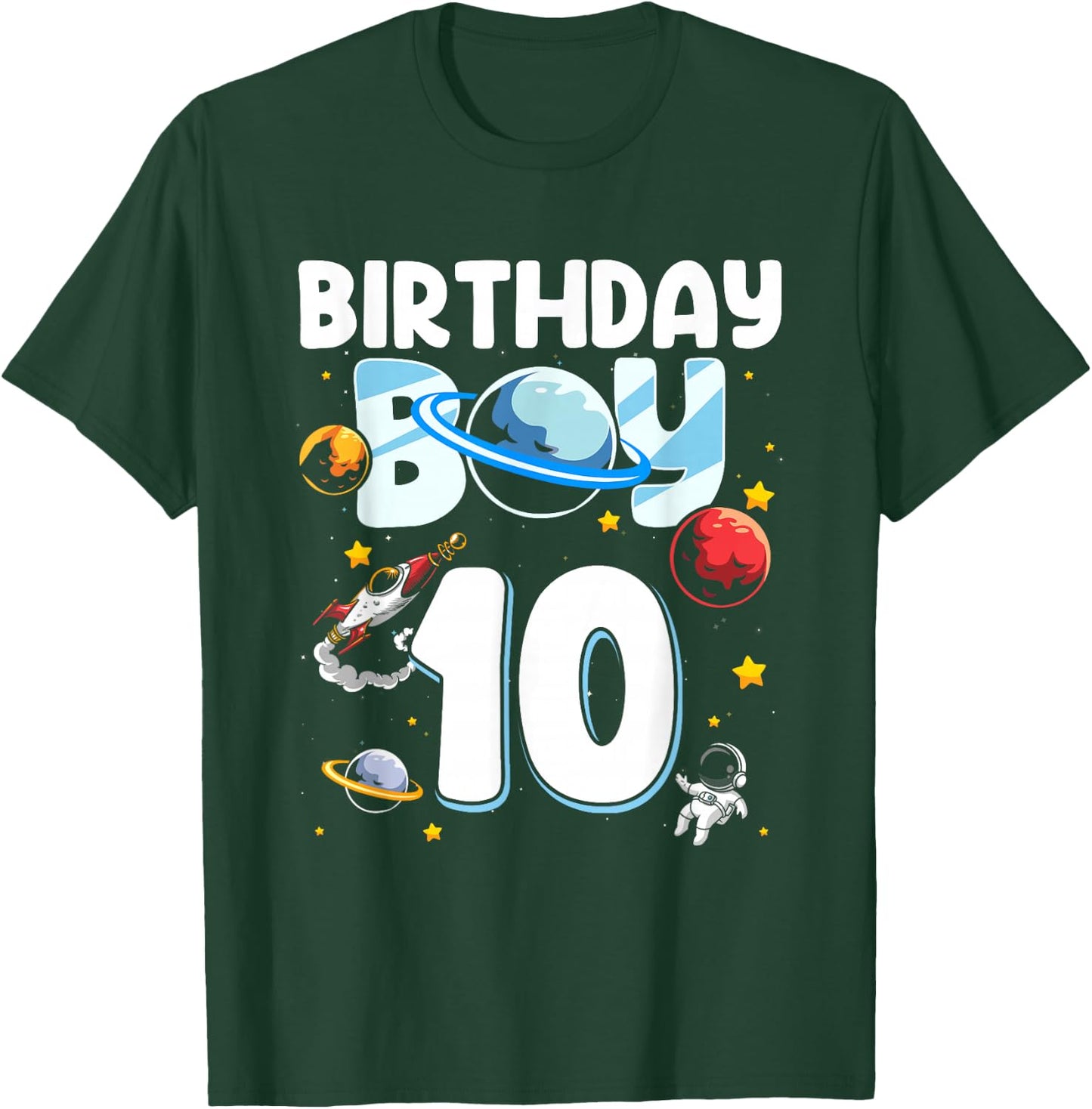 10th Birthday Boy 10 Years Old Astronaut Family Space T-Shirt - T-Shirt | Forest