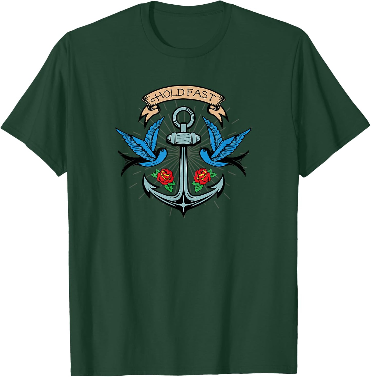 Hold Fast Anchor Sparrow Rose Tattoo-Inspired Gift T-Shirt - T-Shirt | Forest