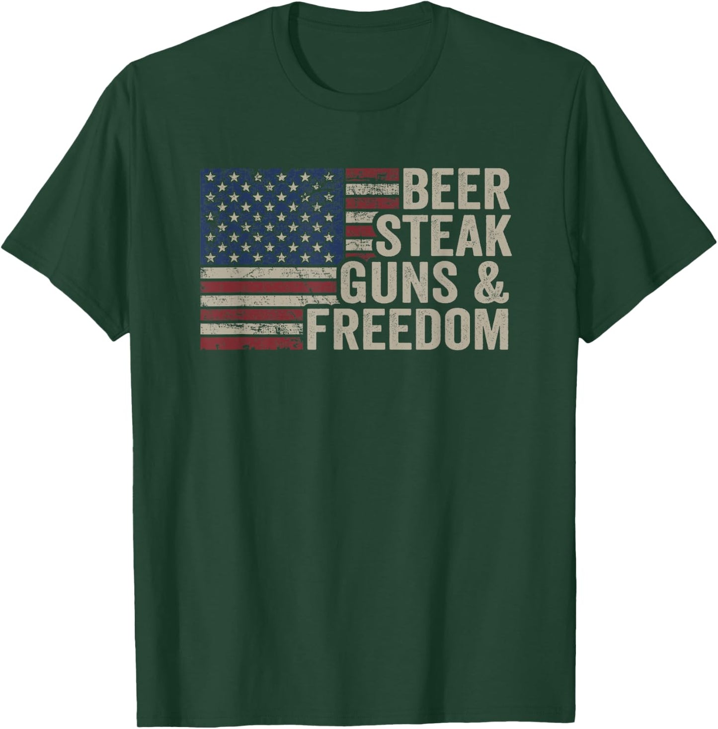 Beer Steak Guns & Freedom - 4th July USA Flag BBQ Drinking T-Shirt - T-Shirt | Forest