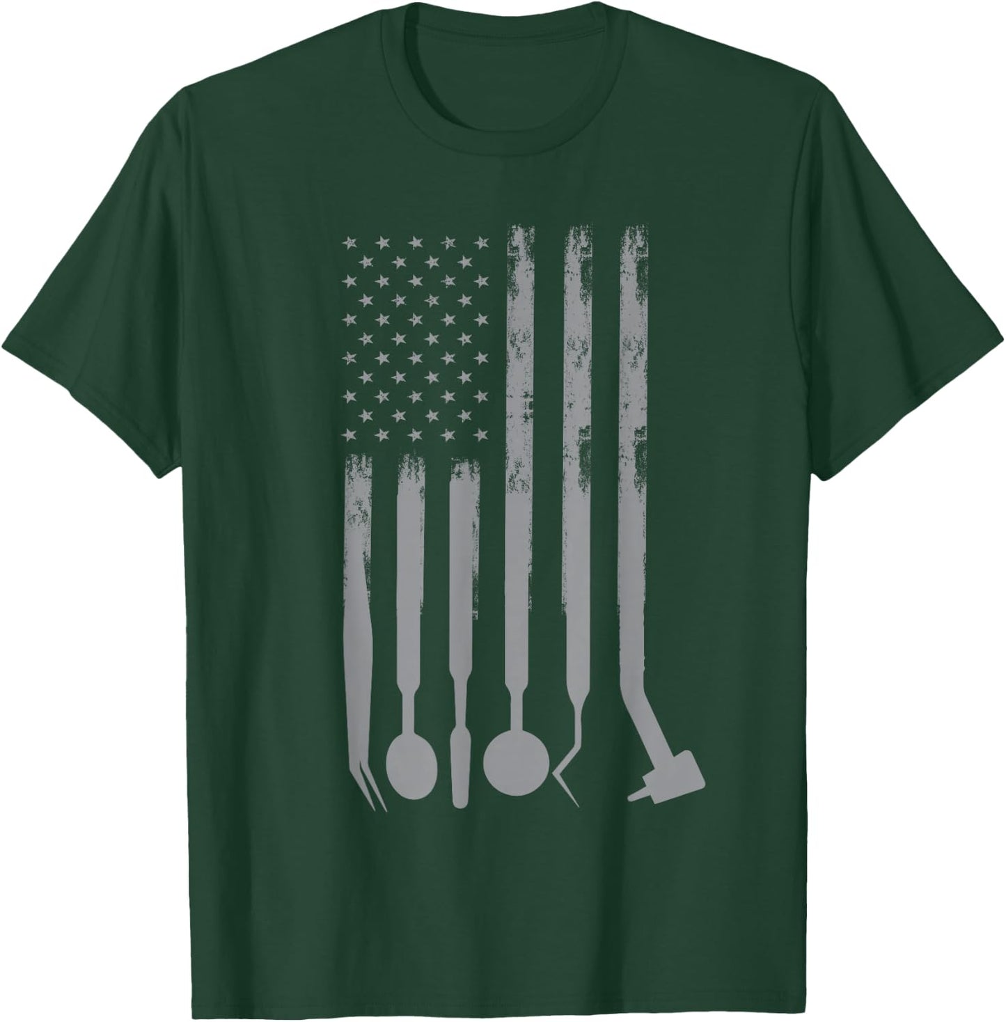 American Dentist Design USA Flag Dental Treatment T-Shirt - T-Shirt | Forest