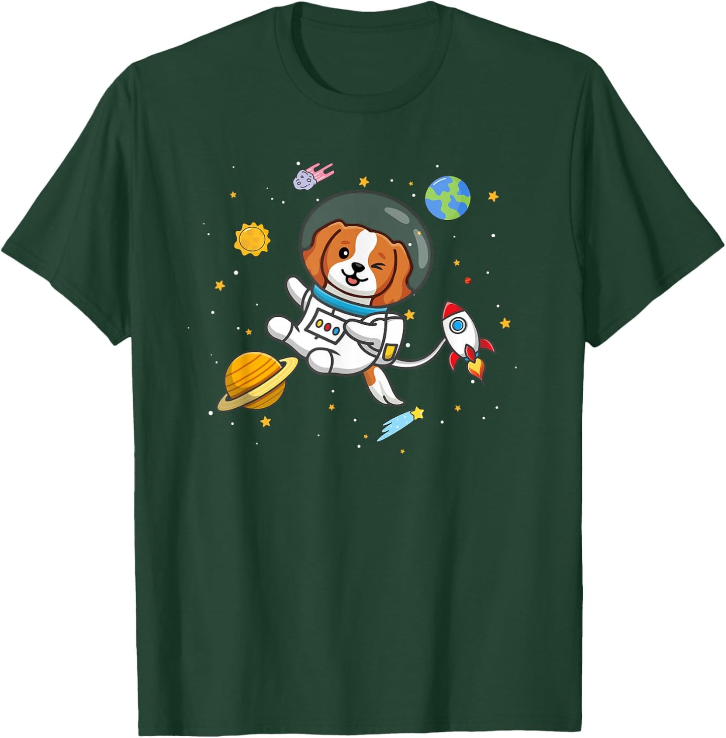 Funny Cartoon Kawaii Kids Boys Girl Space Cavalier Dog Lover T-Shirt - T-Shirt | Forest