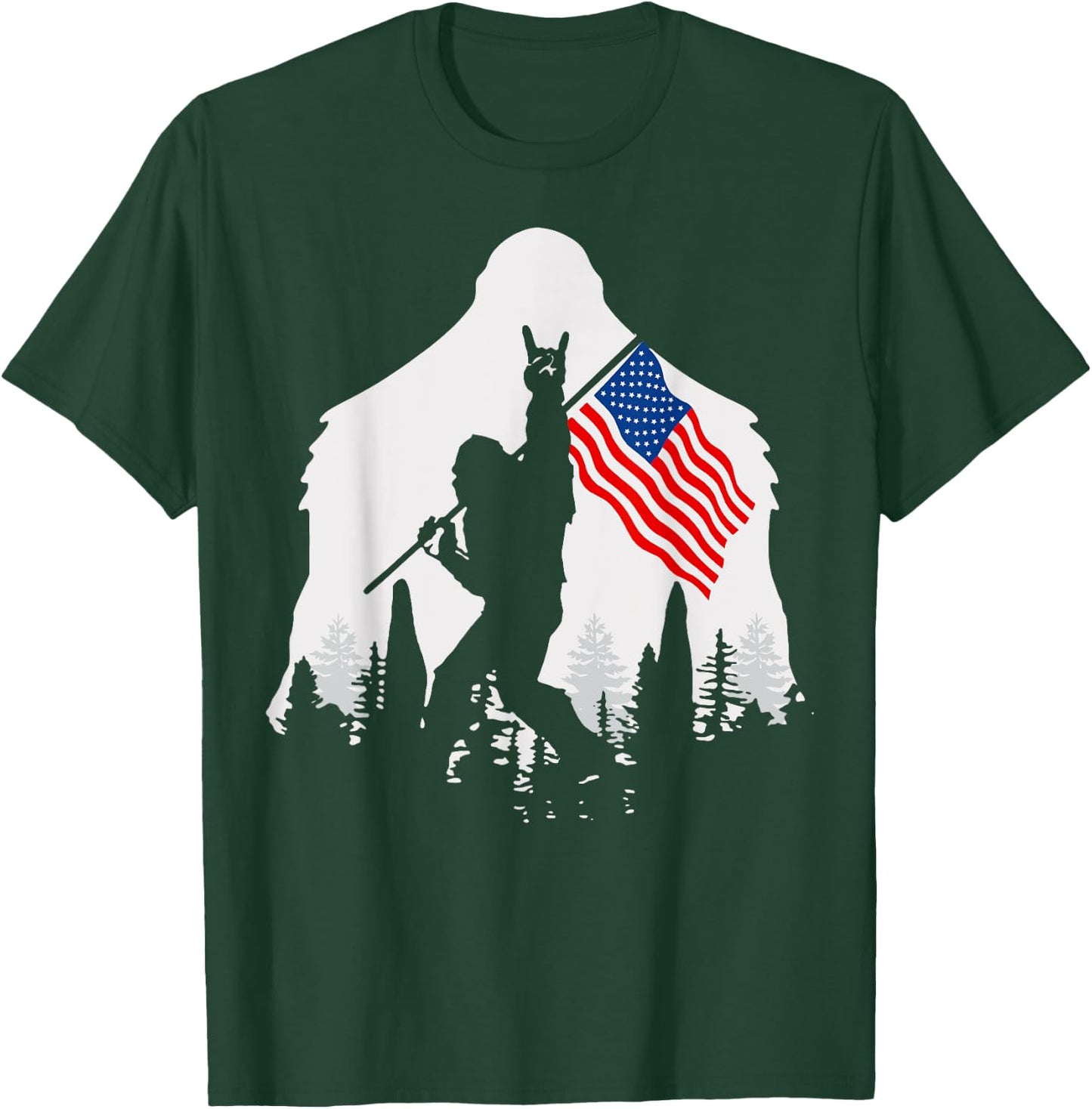 4th of July Shirt Bigfoot Sasquatch USA American Flag T-Shirt - T-Shirt | Forest