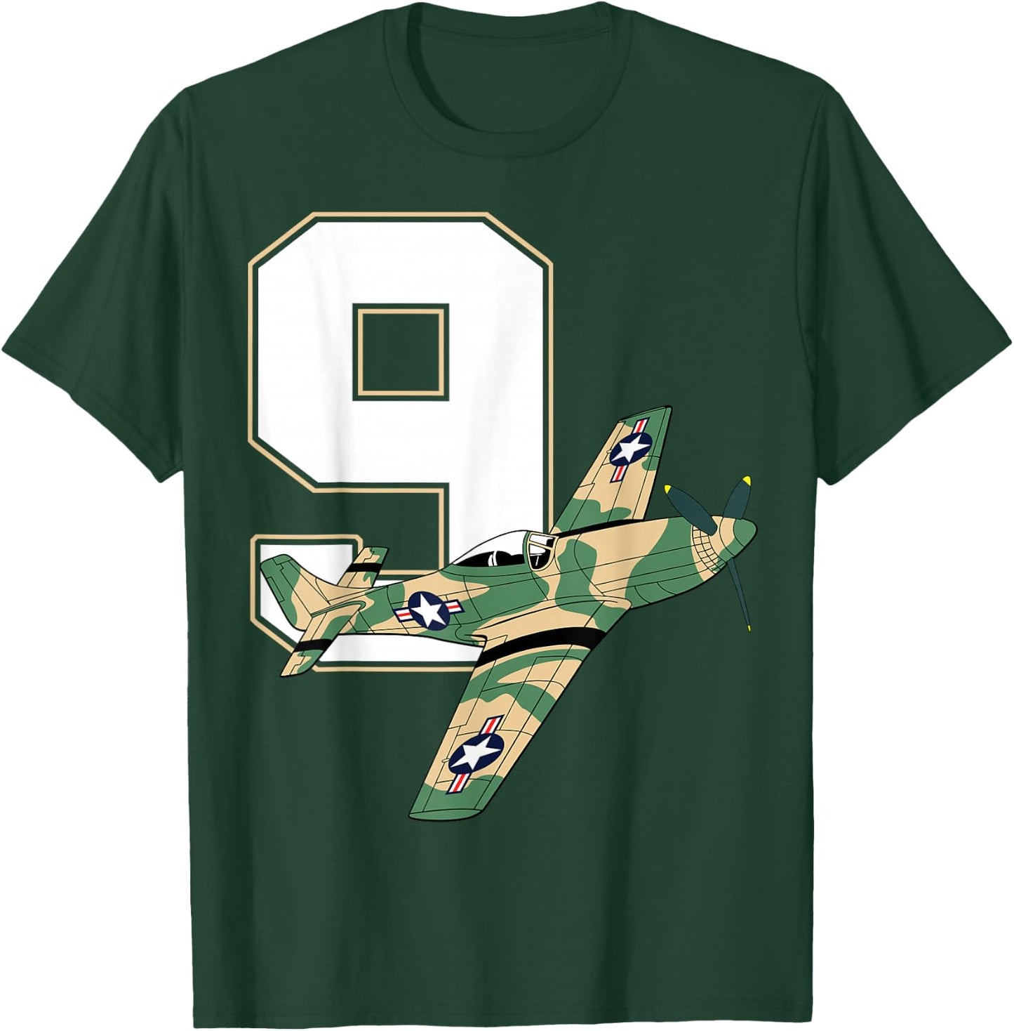 9th Birthday Military Plane Aircraft Fighter 9 Year Old Boys T-Shirt - T-Shirt | Forest