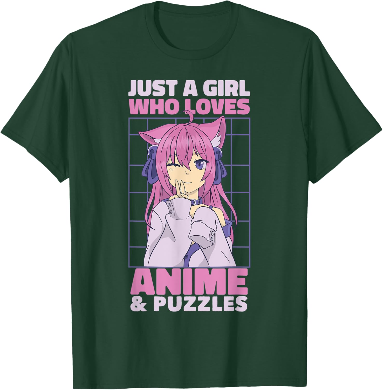 Just A Girl Who Loves Anime | Cute Anime and Puzzles T-Shirt - T-Shirt | Forest
