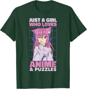 Just A Girl Who Loves Anime | Cute Anime and Puzzles T-Shirt - T-Shirt | Forest