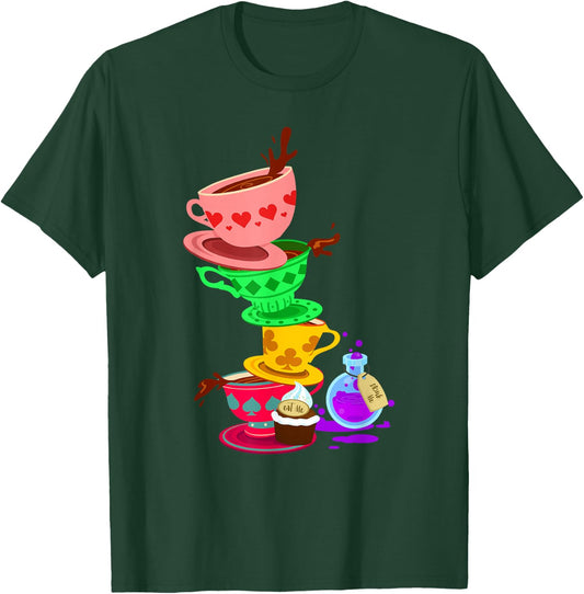 Tea Cups Alice Tea Party Wonderland Card T-Shirt - T-Shirt | Forest